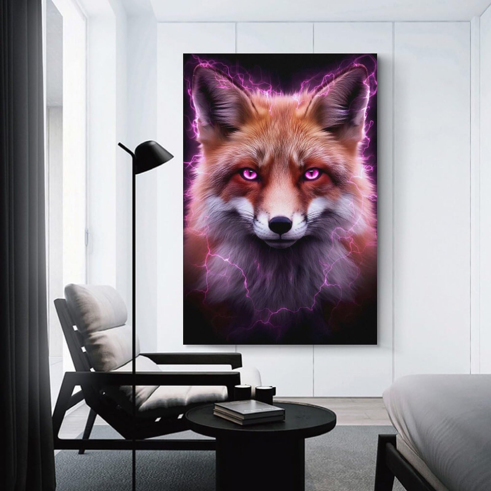 Junmoney Fox with Pink Lightning Aura Wall Picture Print 08x12inch(20x30cm), for Lounge Decor, Offices Or Entryway Styling, Versatile Wall Decor for Many Rooms