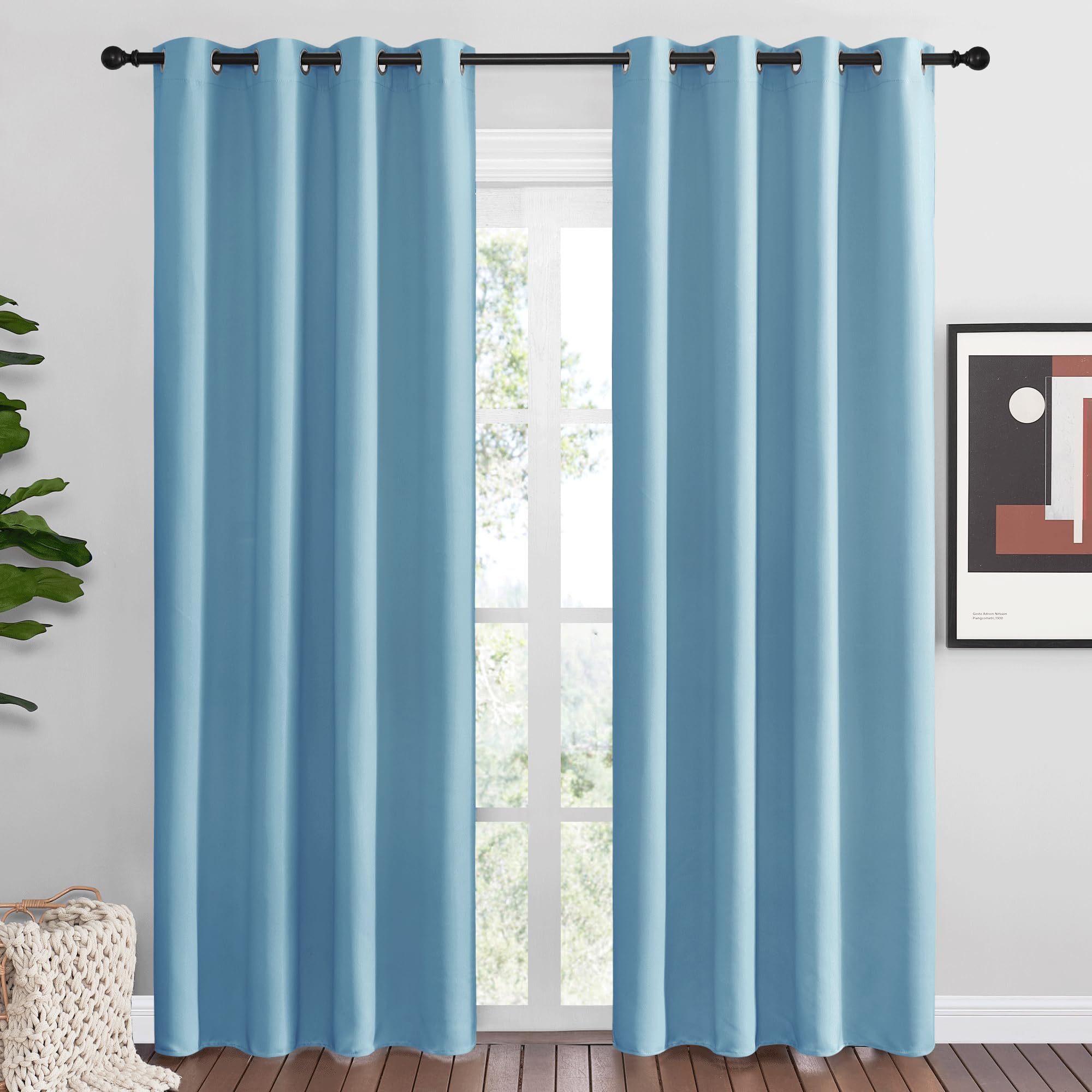 NICETOWN Teal Blue Blackout Curtains 86 inches Length for Living Room, 2 Panels, 55" Wide, Thermal Insulated Long Drapes for Large Window