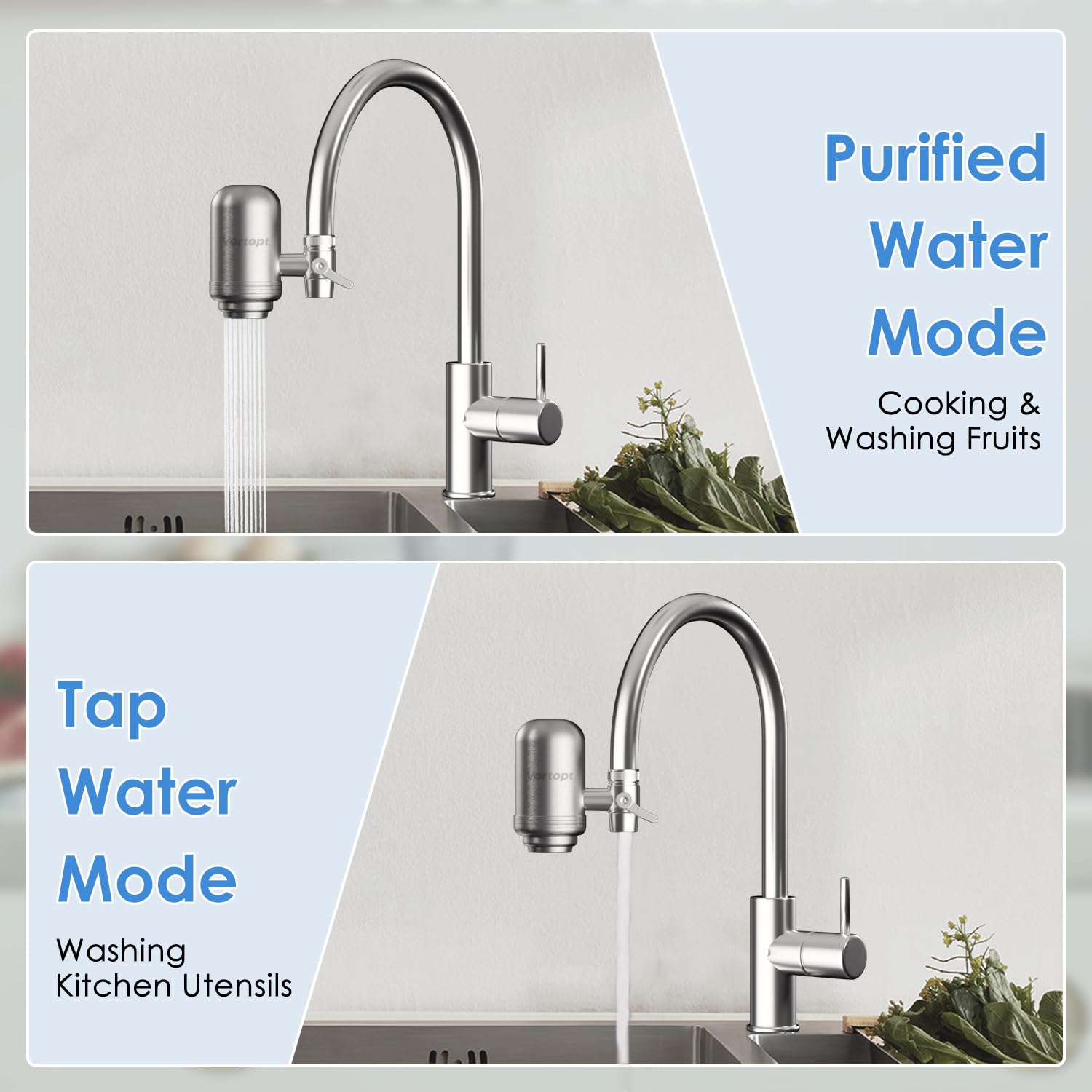 Vortopt Filtro Rubinetto in Acciaio Inossidabile, 400 Galloni Filtro Acqua Rubinetto, Depuratore Acqua Rubinetto, Rimuove Sabbia,Cloro e Cattivo Gusto, T2 (1 Filtro Incluso)