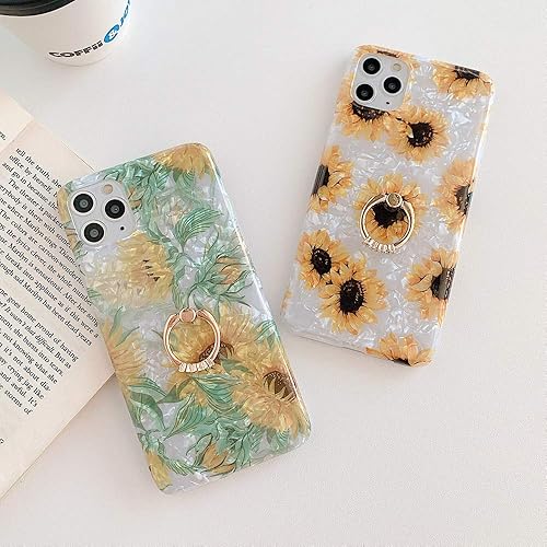 Miniatura 8 de Qokey, compatible con carcasa para iPhone 11, lindo diseño de moda con flores para hombres, mujeres, niñas cuenta con aro rotador de 360 grados,