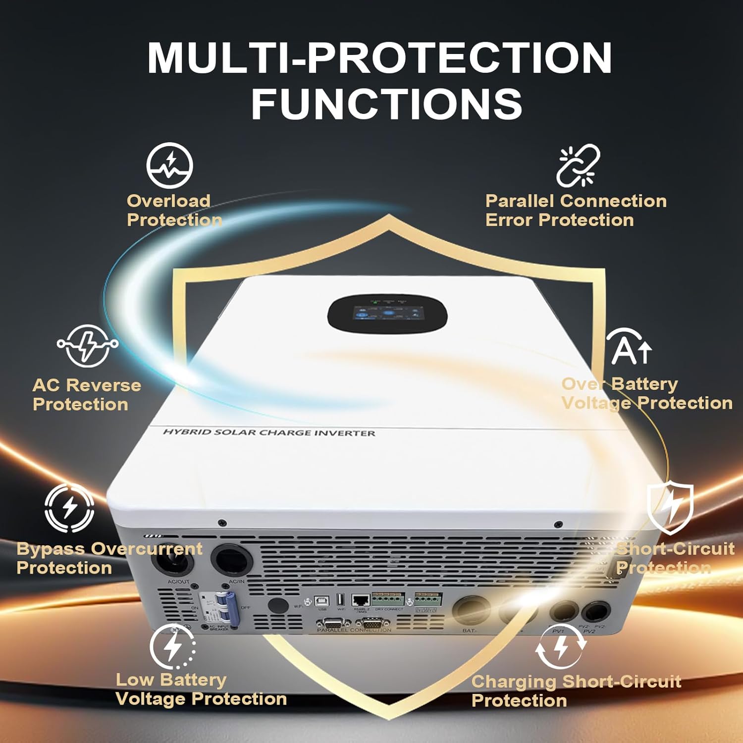 10000W 48V All-in-One Solar Hybrid Inverter UL, 20KW Peak Pure Sine Wave, 48V DC 120V/240V Single&Split-Phase, Dual MPPT, 6 Parallel, Battery-Free UPS WiFi, Lead-Acid/Lithium, Off-Grid Home & RVs