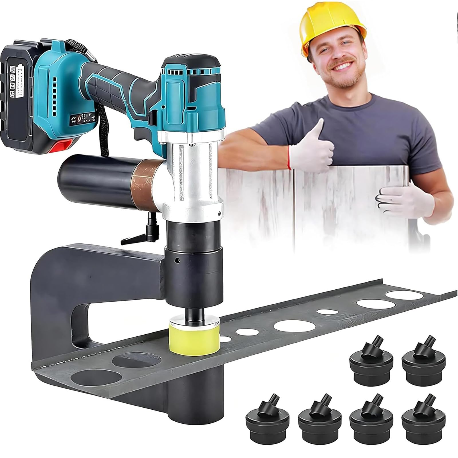 Punzonatrice Idraulica a Batteria, Utensile di Punzonatura con 6 Set di Punzoni e Matrici in Acciaio Legato ad Alta Resistenza, Motore Brushless, per Impianti Elettrici, HVAC ed Edilizia MZS 32B