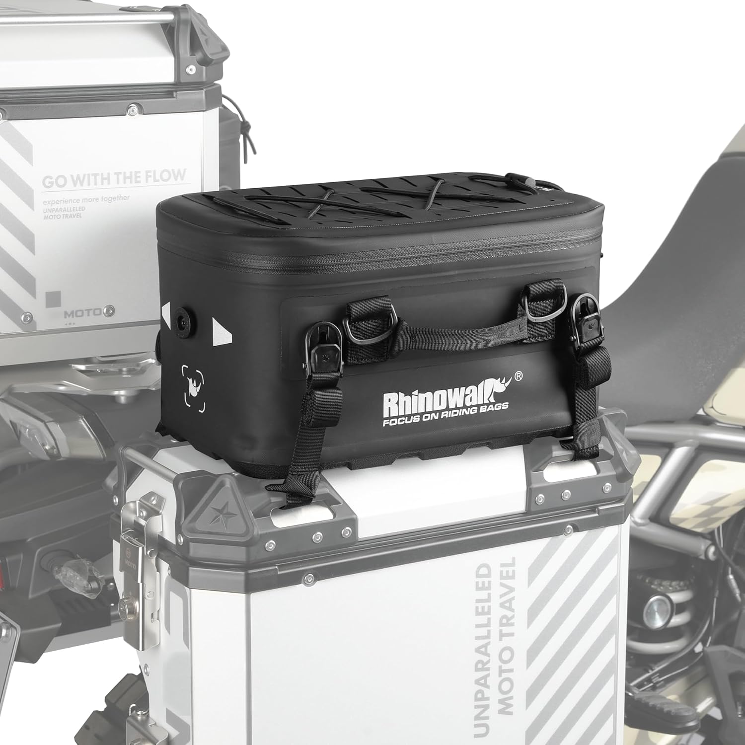 Rhinowalk 16L Waterproof Motorcycle Tail Bag – Dual Mount Rear Seat or Case Pack with MOLLE Panel, Thermal Lining, Camera Storage Dividers, Quick-Release Straps, Shoulder Carry Option (MFT2306)