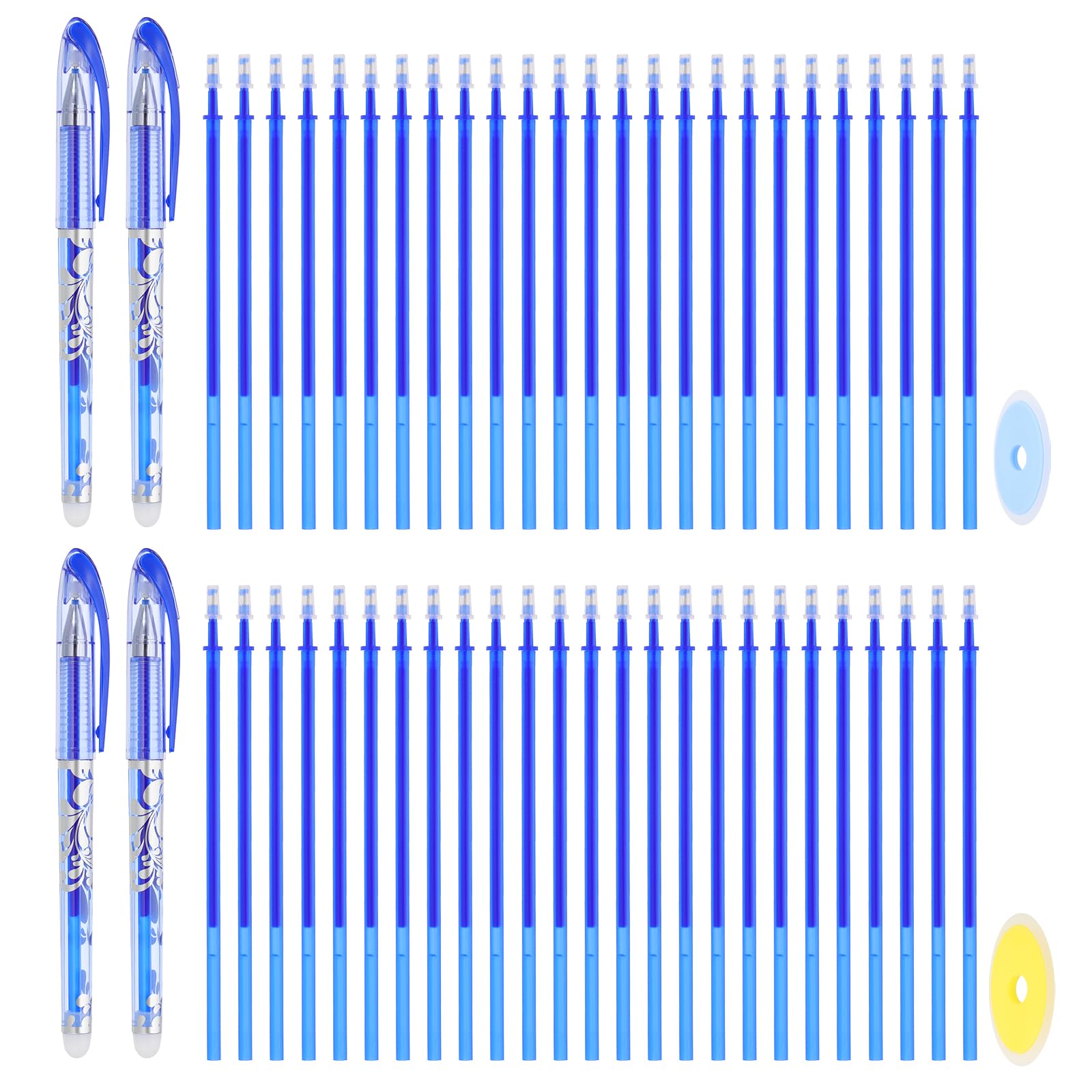 PATIKIL 4Pcs Erasable Gel Pens with 50 Refills 2 Erasers, 0.5mm Heat Erasable Pens for Fabric Blue Ink Fabric Marking Pen for Sewing Quilting Planner Writing