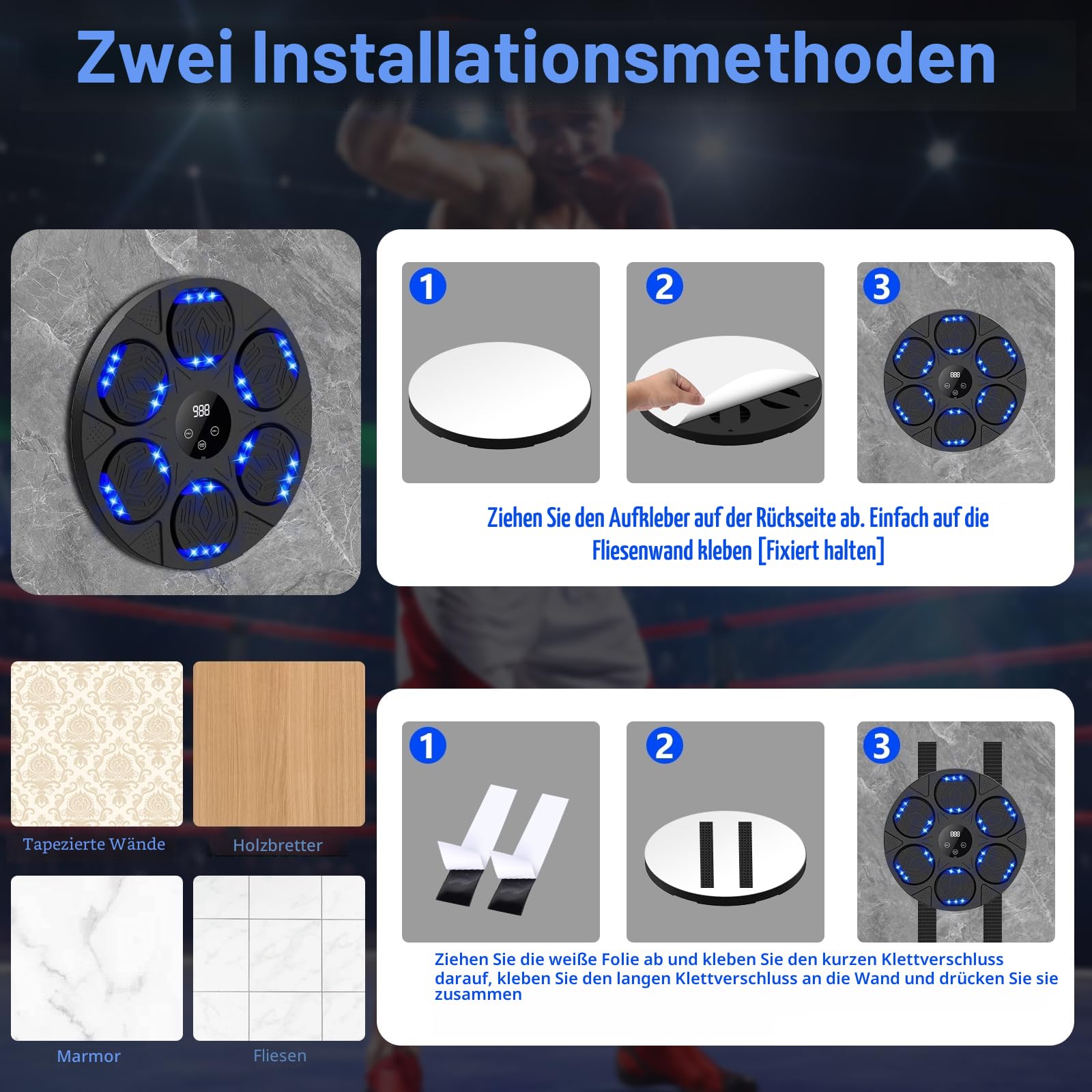 Music Boxing Machine, Led Music Punch mit Boxhandschuhen, Wandmontierte Boxmaschine mit Musik, UnterstüTzt Bluetooth, Boxautomat für Kinder und Erwachsene für Haus, Indoor und Gym