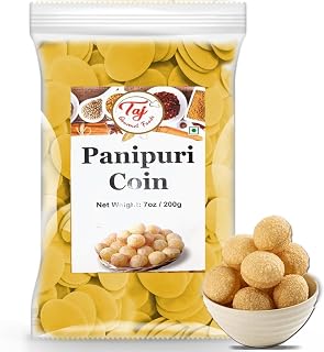 TAJ Pani Puri Coins | Flat Puri | Uncooked | Microwaveable | 7oz (200g)