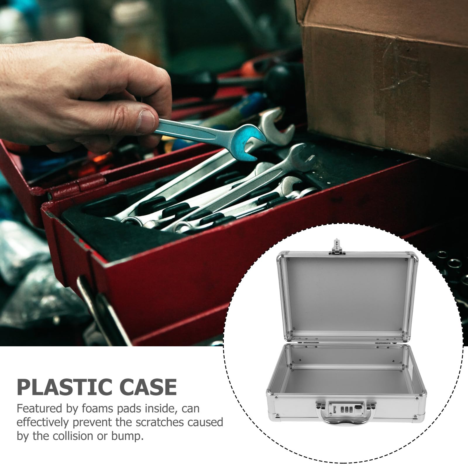 WOONEKY Maletín Rígido de Aluminio Pequeño Contraseña, Caja de Herramientas Portátil para Almacenamiento y Organización, Maletín para Mecánica y Uso en Coche, Resistente y Seguro