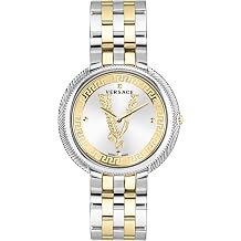 Versace Thea Womens Watch, Swiss Made Luxury Designer Watch with Silver Sunray Dial, Two-Tone 38mm Stainless Steel Case, Two-Tone Bracelet, Deployant Clasp, 5 ATM