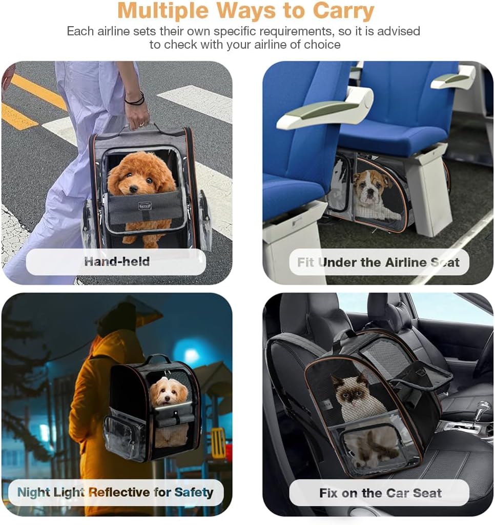 Lekebobor Clear Pet Backpack Expandable Cat Backpack Carrier Pet Carrier Backpack for Small Medium Dogs Cats fit up to 18lbs