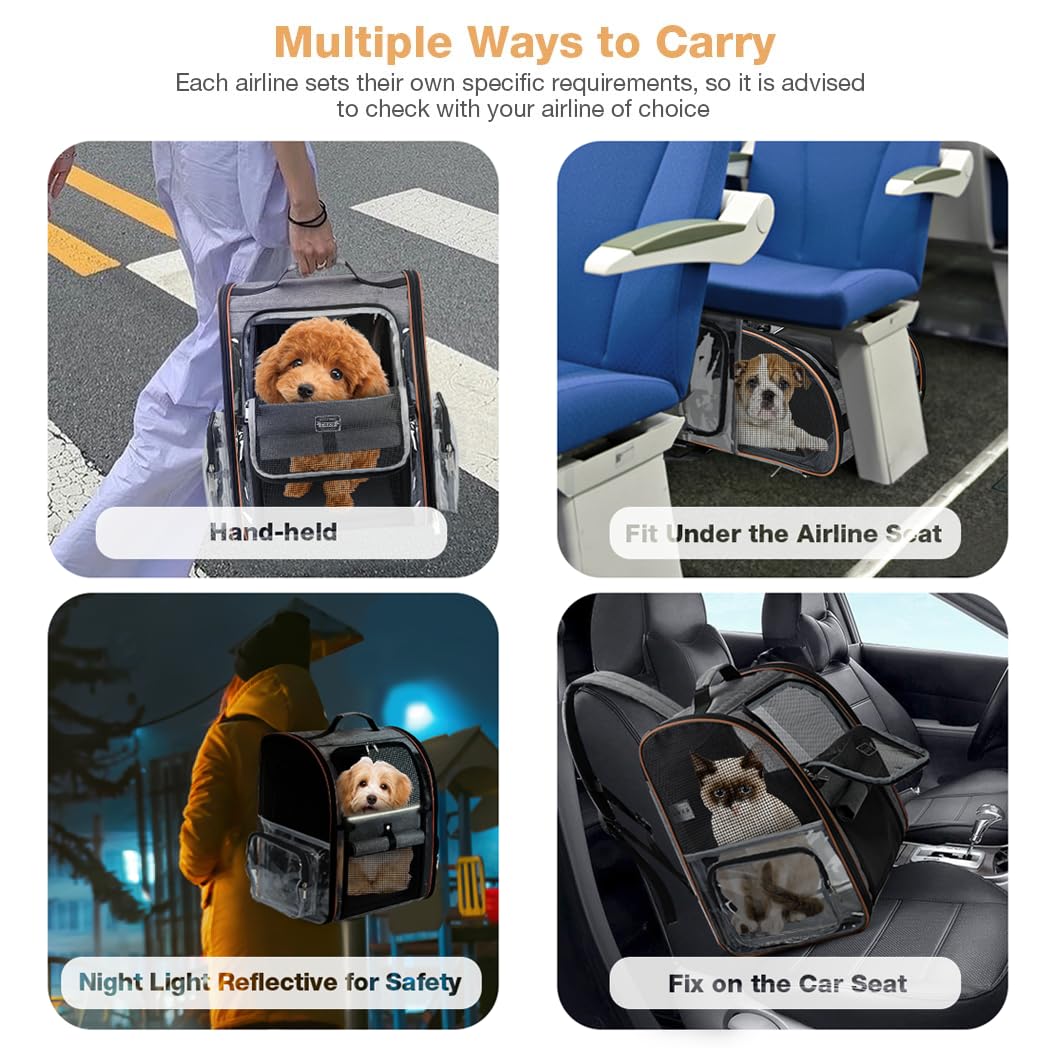 Klarer Haustier-Rucksack Erweiterbarer Katzen-Rucksack Tragetasche Haustier-Rucksack für kleine und mittelgroße Hunde und Katzen, passend für bis zu 8,2 kg