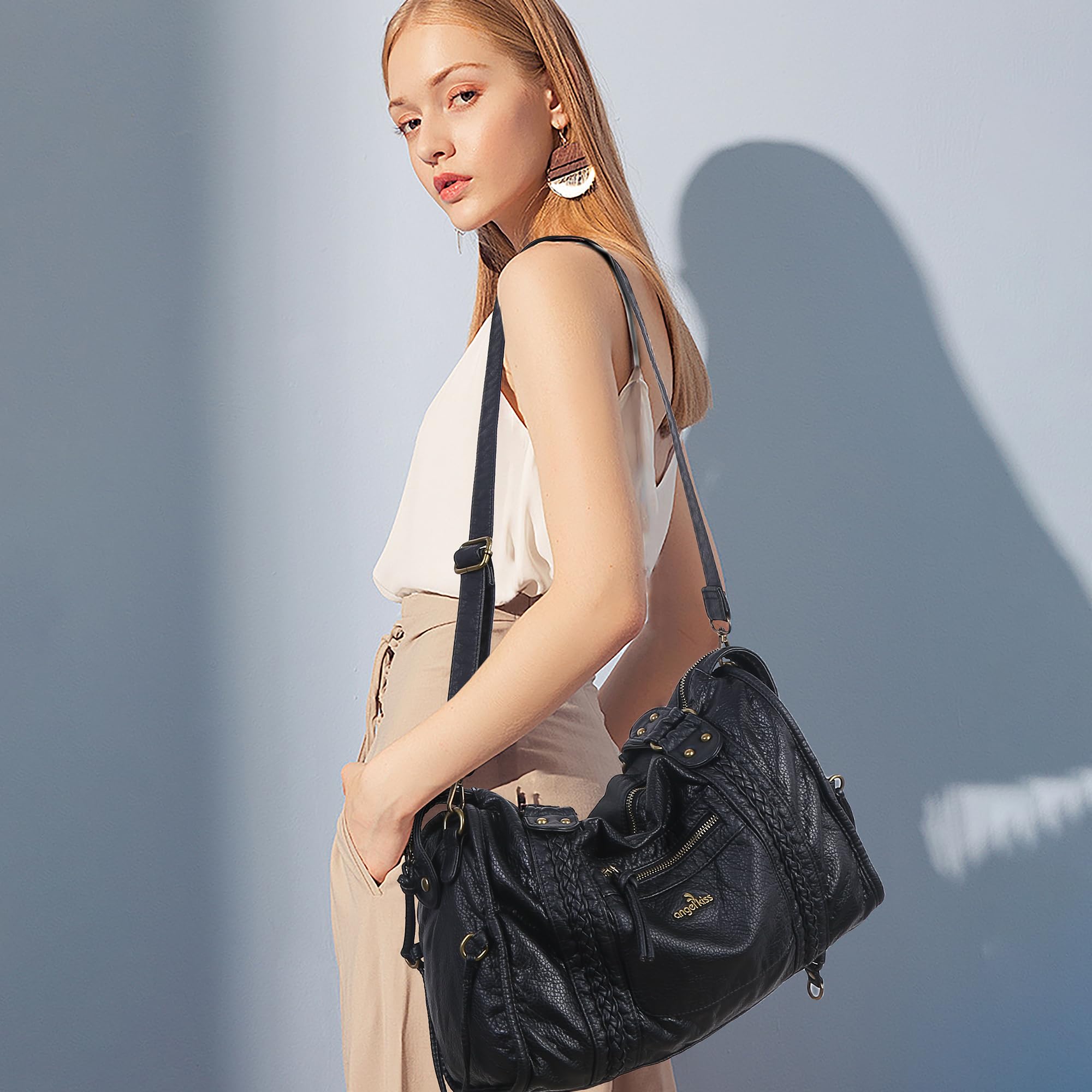 Angel Kiss Hobo Bags - Bolso de mano para mujer, de cuero vegano, bolso grande de hombro