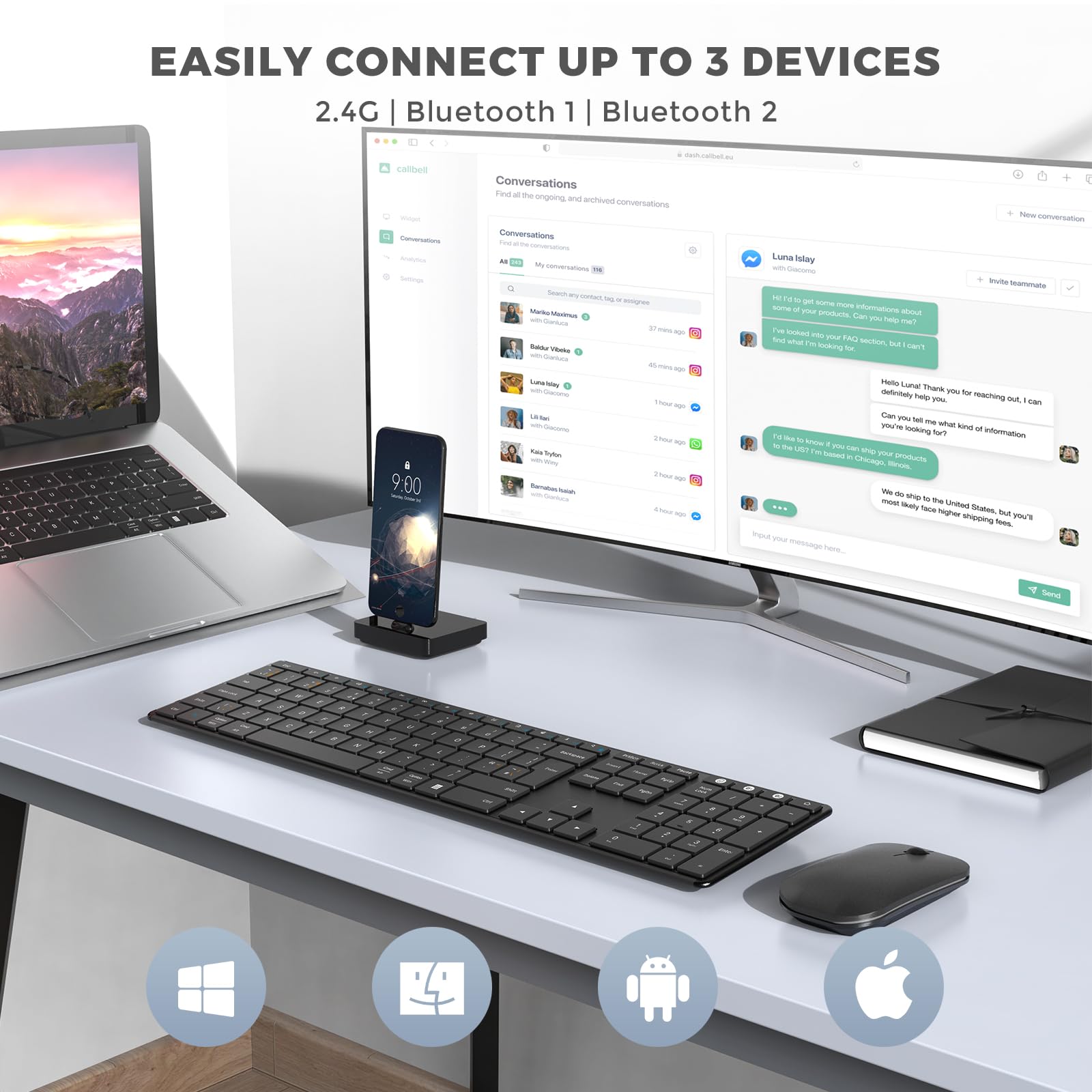 Set Tastiera E Mouse Wireless Ricaricabili - Layout UK, Ultra Sottili E Silenziosi, Grigio - Foto 2