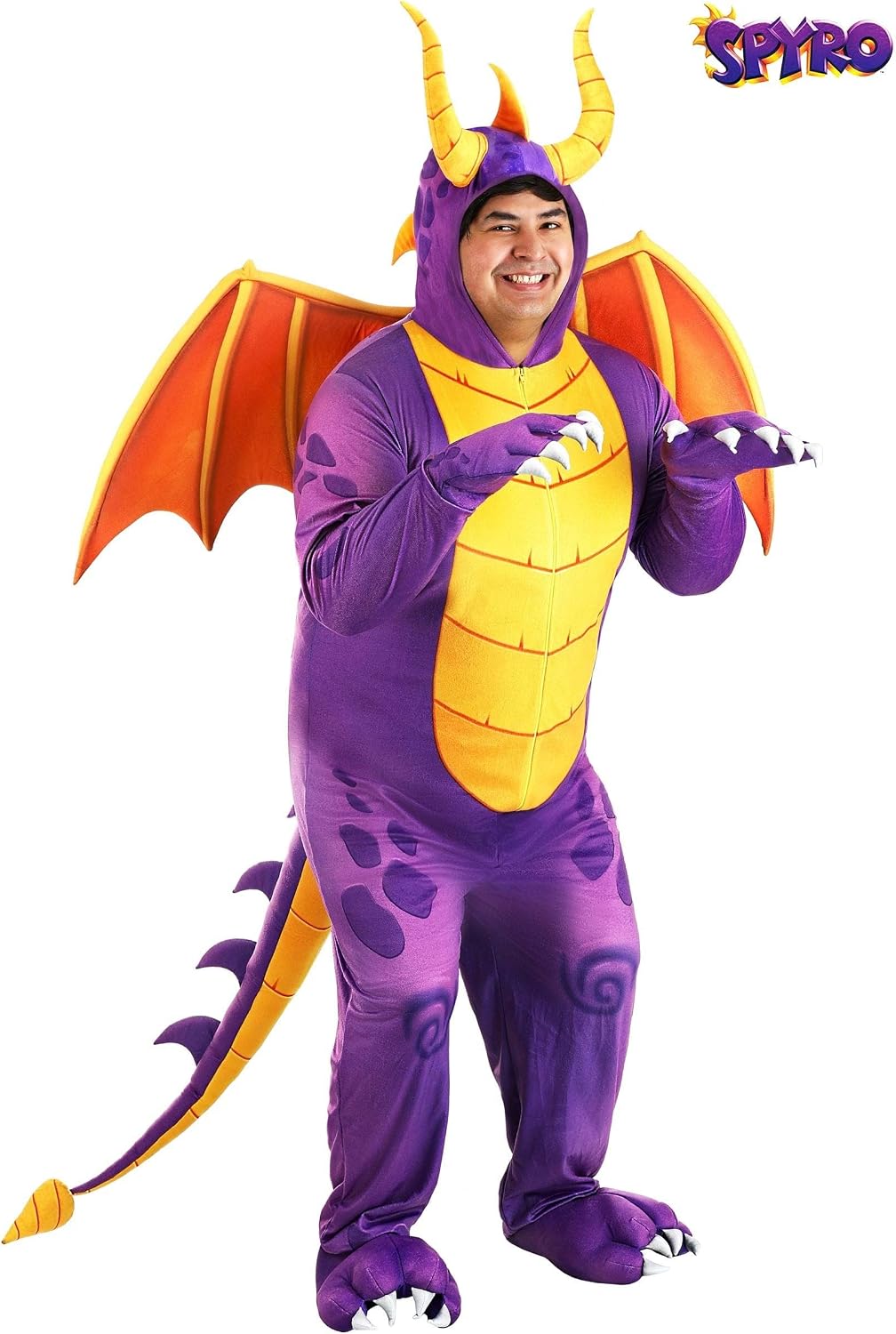 Adult Spyro The Dragon Costume | Stuffed Horns And Spines, Shaped Cloth Wings, Mitts And Shoe Covers Included