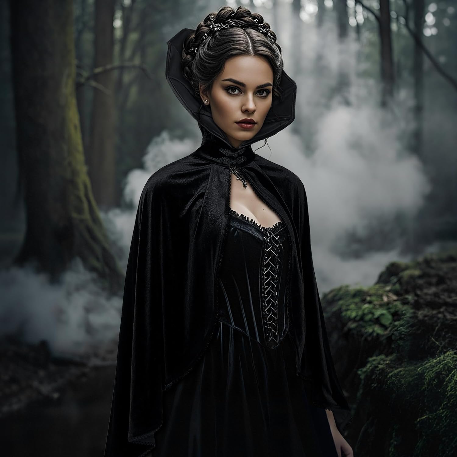 Joukavor Short Vampire Cape Velvet with Standup Collar for Women Cosplay - Image 3