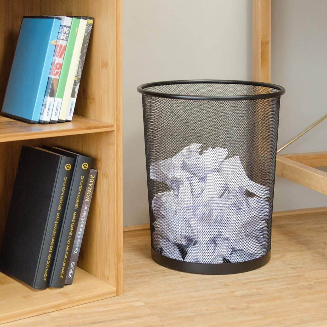 Generico Cestino Gettacarte in Metallo a Rete 19L – Pattumiera da Ufficio 24x27 cm – Nero – Struttura Robusta, Traspirante e Antiruggine – Ideale per Casa, Studio e Ufficio