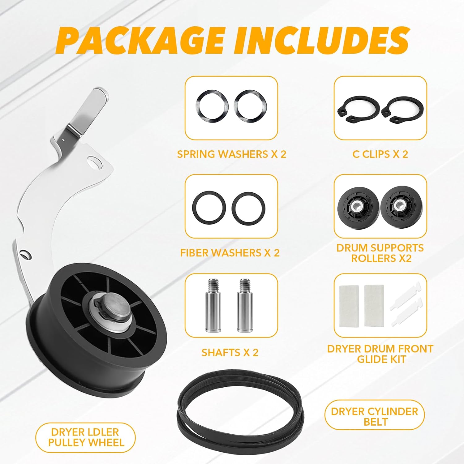 Upgraded Dryer Repair Kit Compatible with Speed Queen 1992 and Newer, with RB170002 Dryer Roller Kit & D511255P Dryer Cylinder Belt & D516792 Dryer ldler Pulley & RB170003 Dryer Drum Glide Kit
