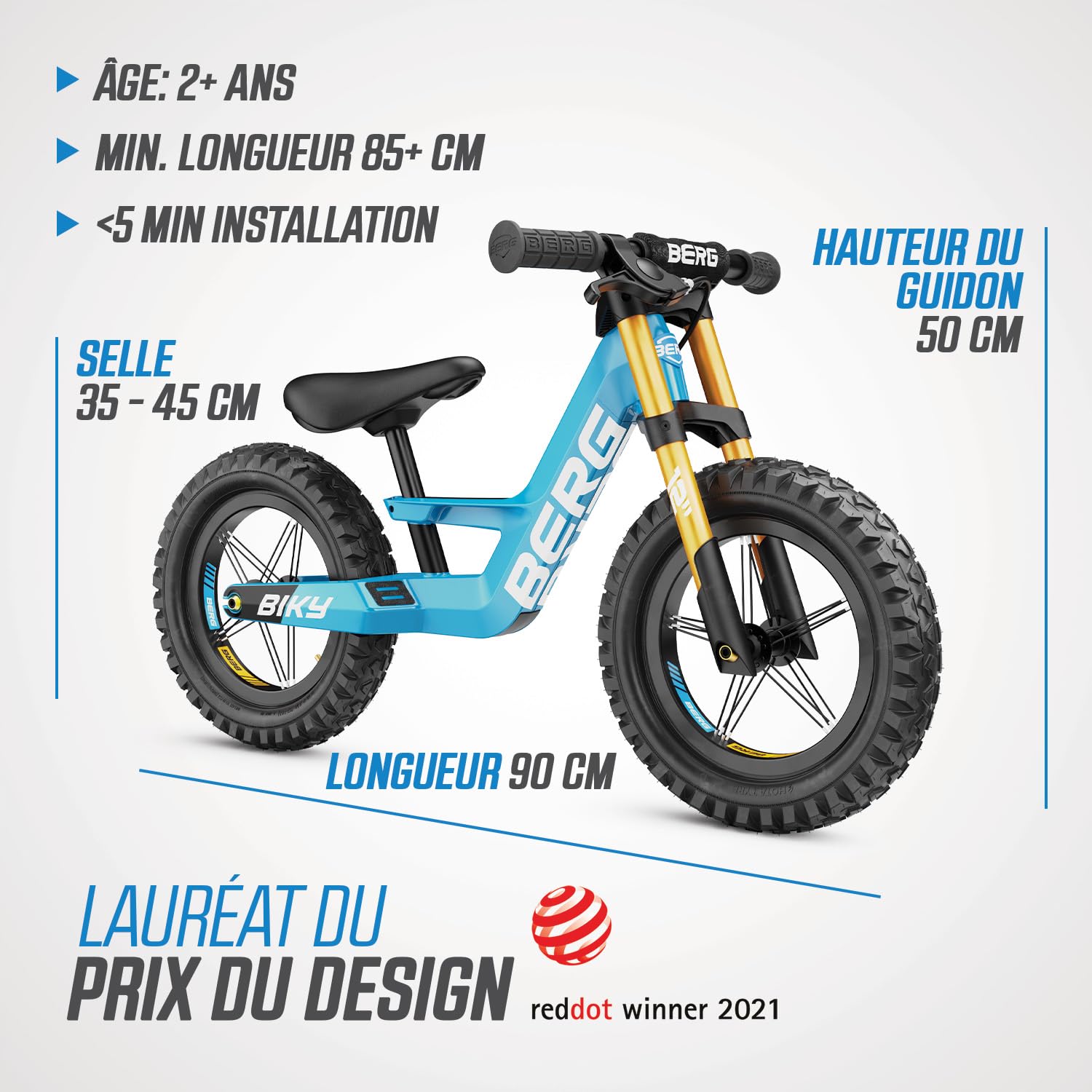 BERG Draisienne Biky | 2,5-5 ans, 12 pouces, avec frein à main, cadre léger en magnésium, pneus gonflables
