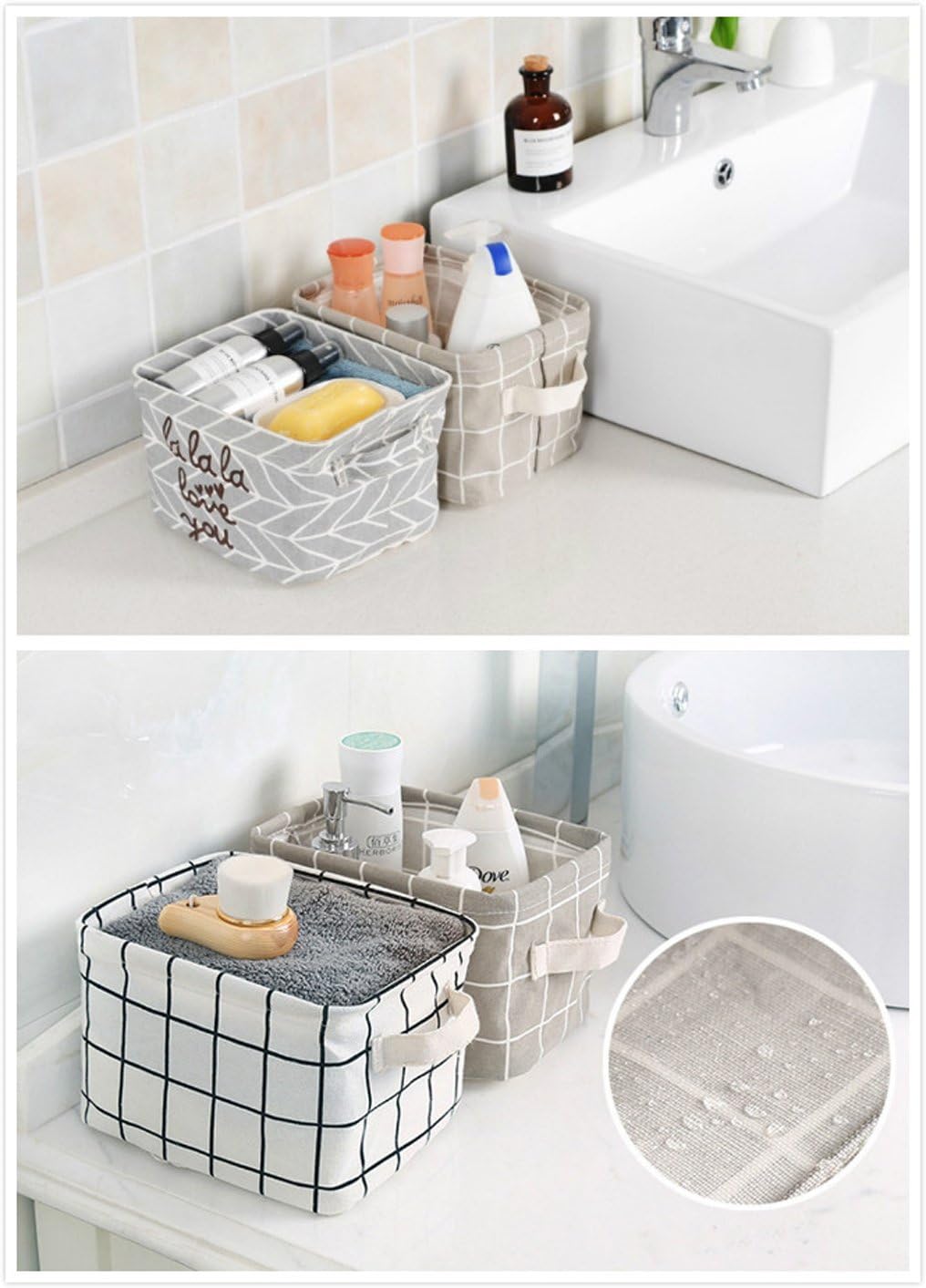 Lannu Canvas Storage Bins Basket Fabric Cloth Linen Blend Baskets Organizers Classical Color for Nursery Baby Toy, Makeup, Book, Home Decor,Small,Set of 4