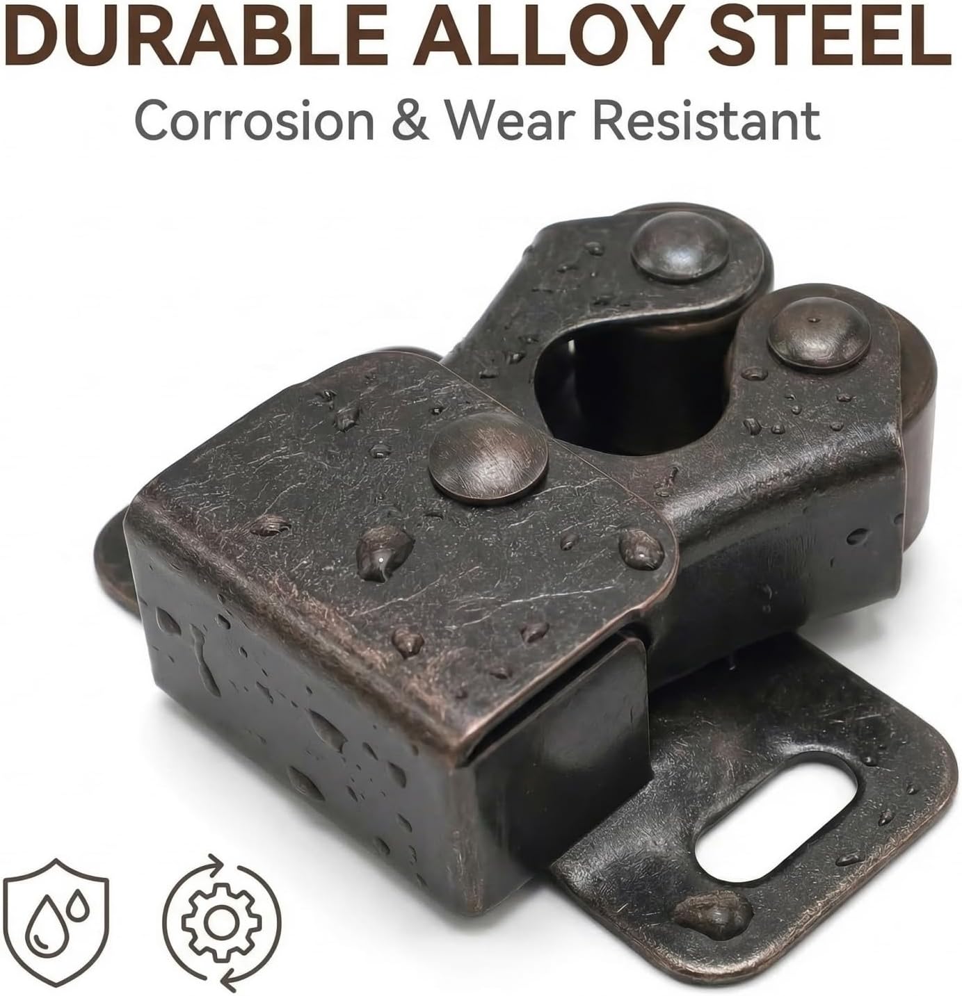 4 Pack Cabinet Latch, Double Roller Catch for Cupboard, Closet, RV Cabinet Door, Drawer Latches Hardware, Quiet Spring-Loaded with Screws, Brown Antique Copper