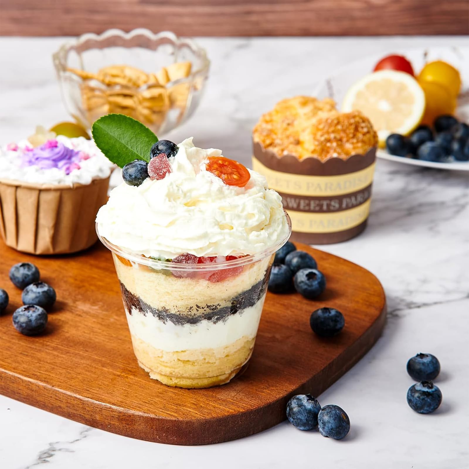 ZEAYEA 50 Dessertbecher Mit Deckel & Löffel – Mini-Blumentopf-Design, 190 Ml – Für Eis, Pudding, Mousse & Party-Snacks