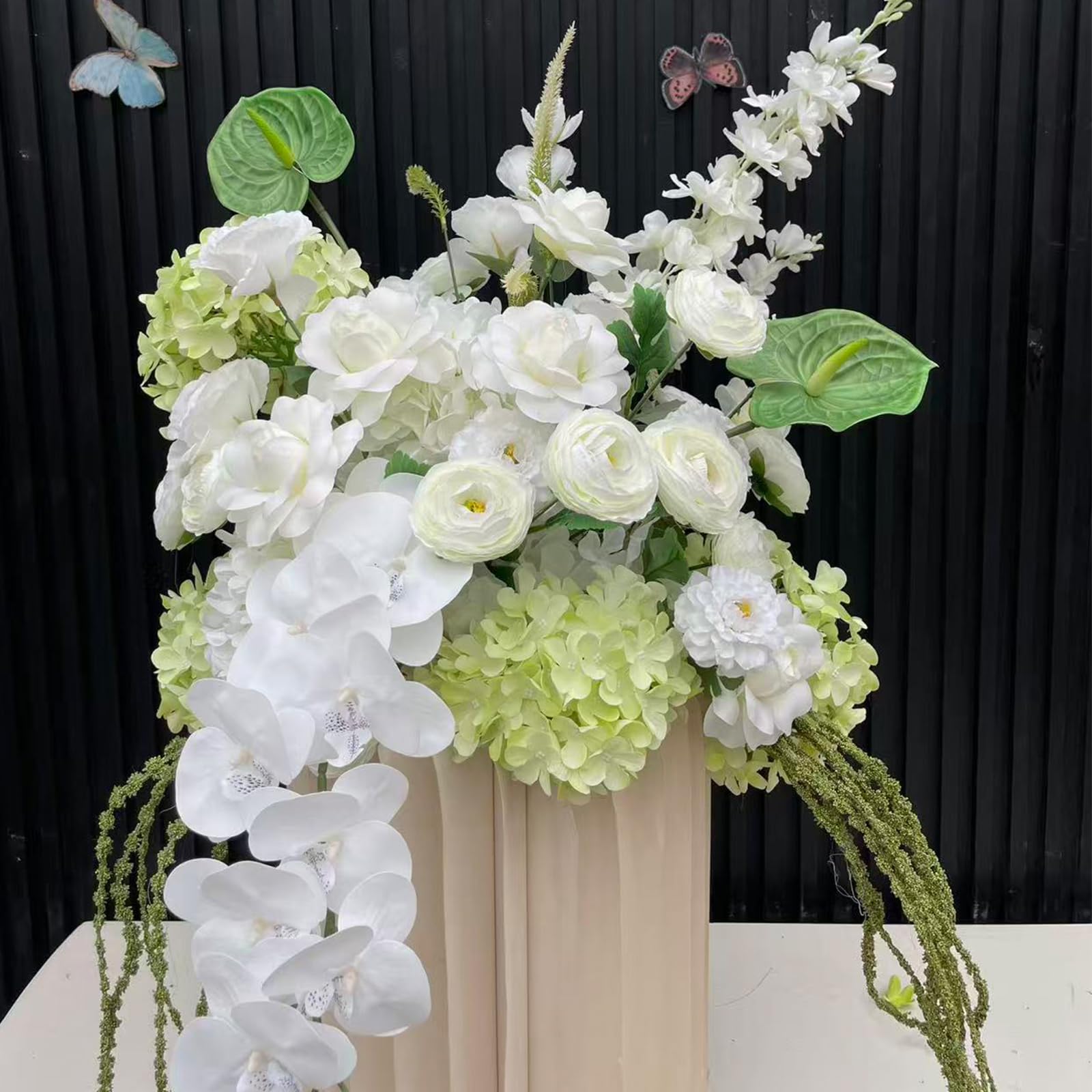 White Green Artificial Hydrangea Rose Orchid Flower Arrangement, Cascading Faux Floral Centerpiece for Wedding Centerpieces, Bridal Shower, Home Party Decor (Green,50cm)