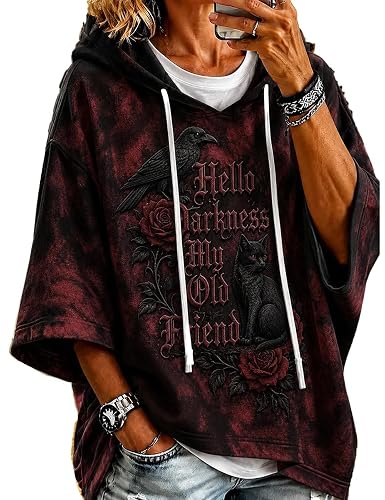Women's Hello Darkness My Old Friend Halloween Witch Crow Hooded