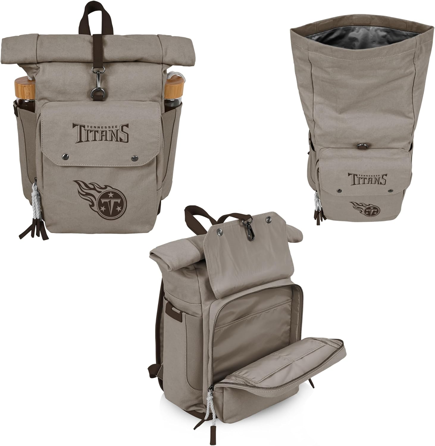 PICNIC TIME NFL Carmel Roll Top Picnic Backpack Cooler, Canvas Cooler Bag, Picnic Basket Set with Cooler Backpack, (Gray)