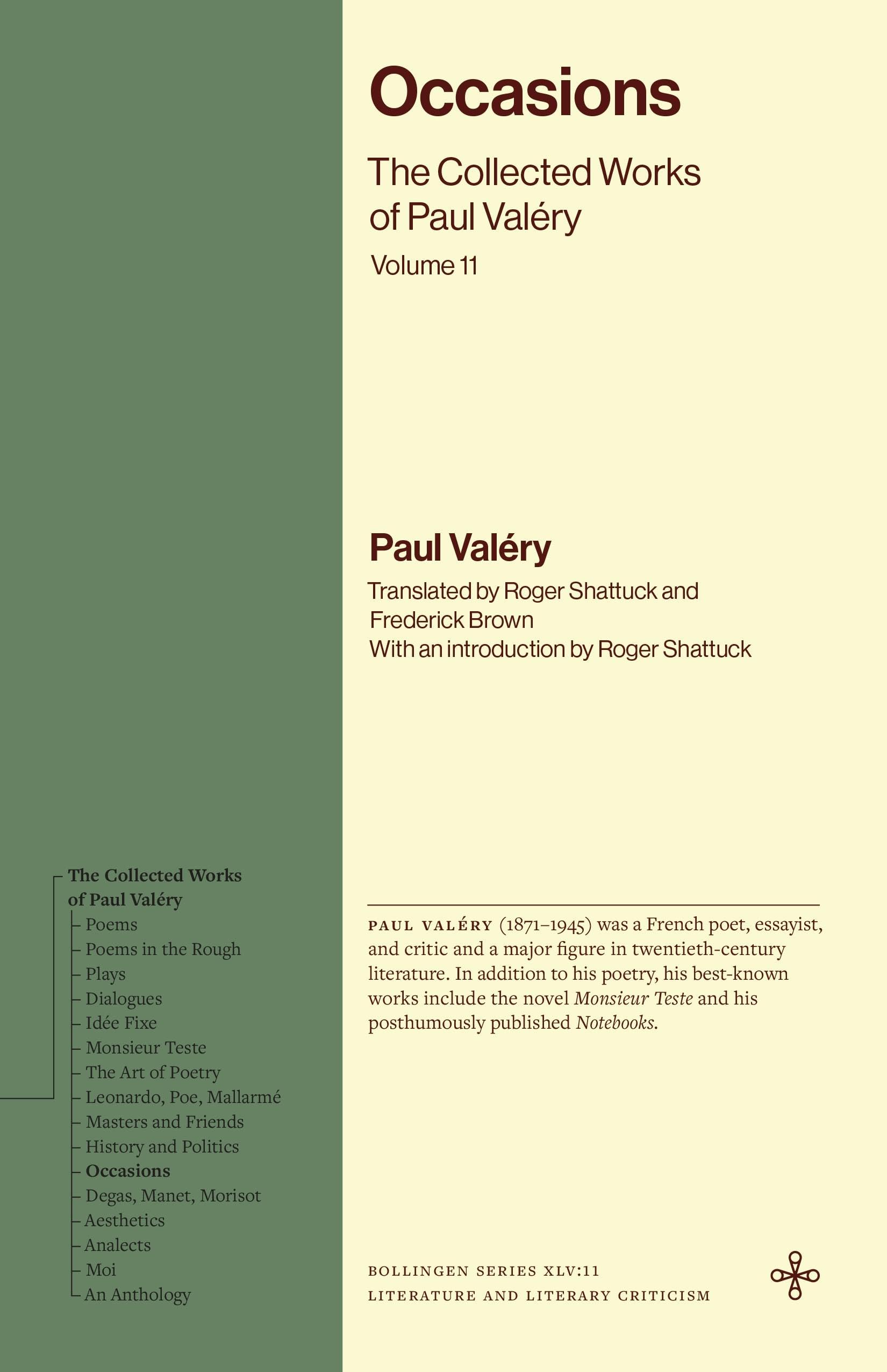 Occasions: The Collected Works of Paul Valéry, Volume 11 (Bollingen Recollections)