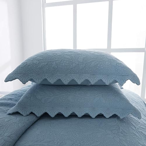 Miniatura 2 de Brandream Juego de edredones blancos tamaño King de algodón festoneado Matelasse juego de edredón de 6 piezas