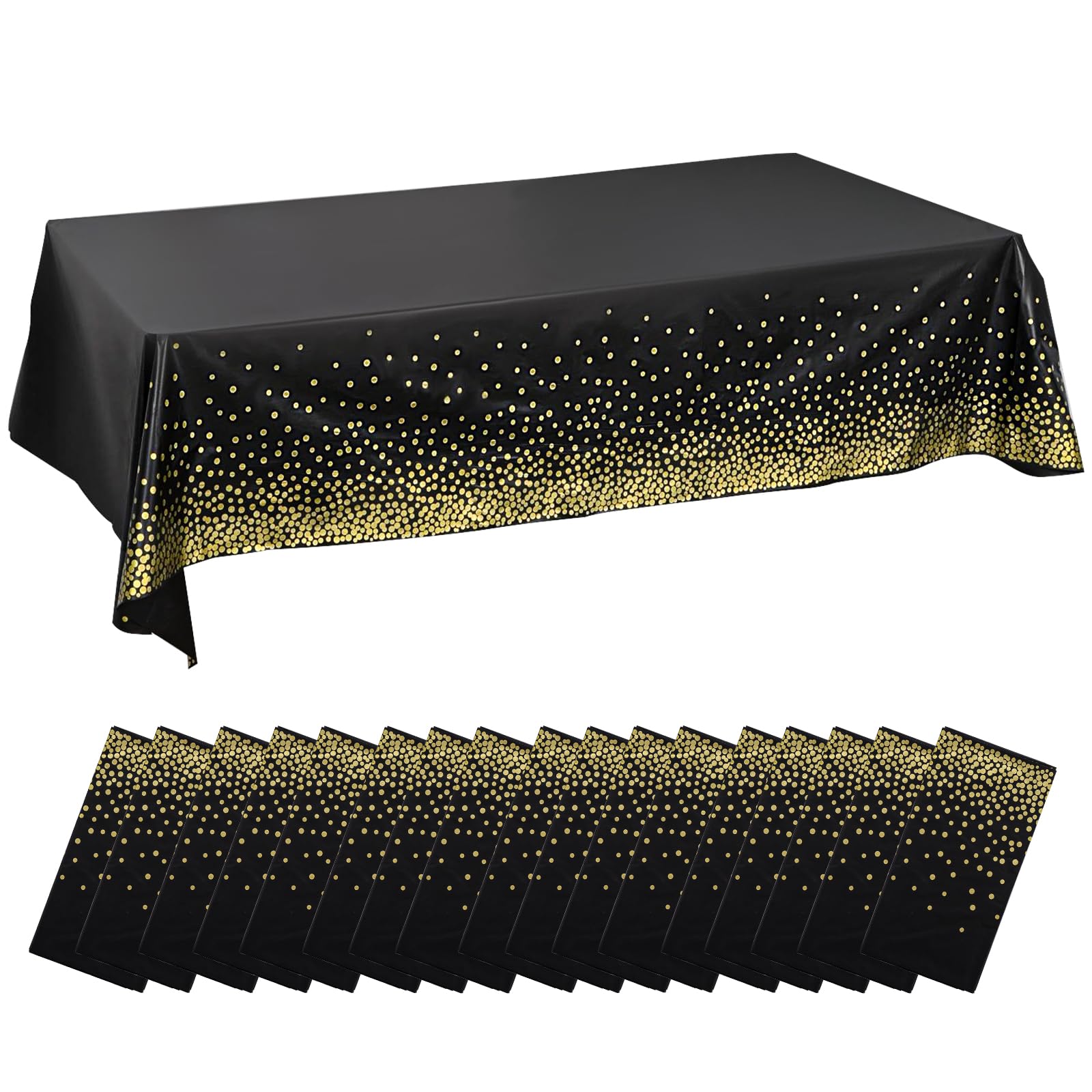 Nappe jetable noire plastique rectangulaire 137 x 274 cm à confettis dorés pour fête et anniversaire