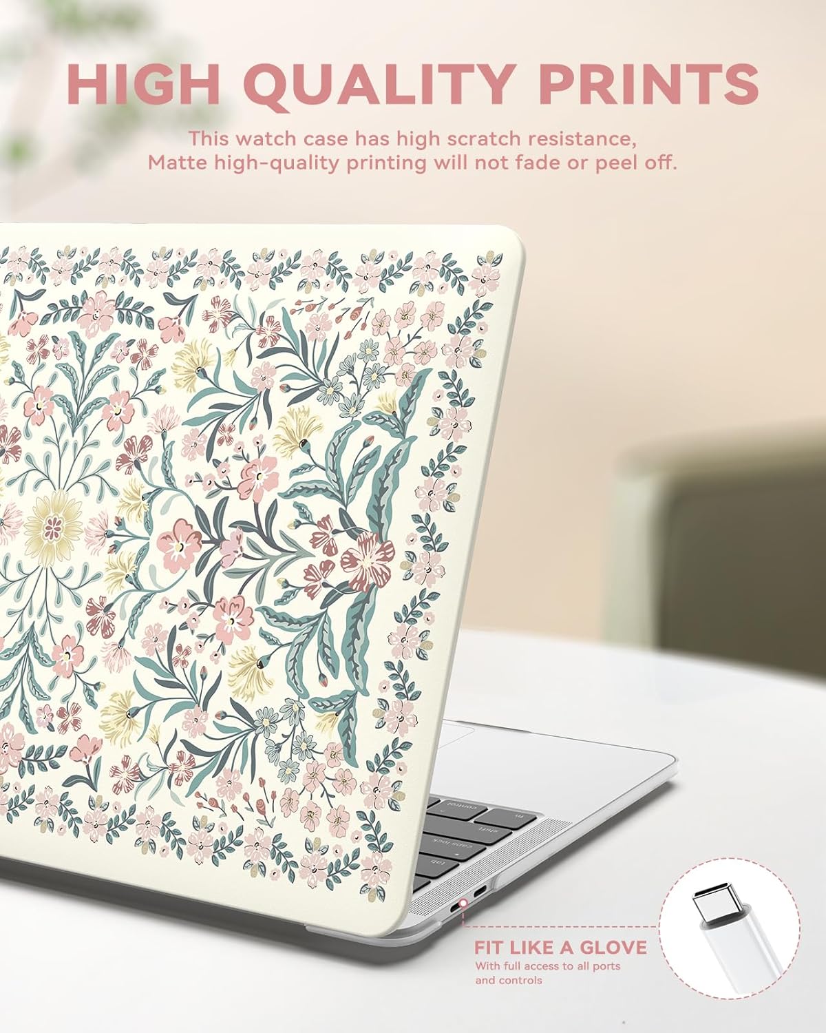 iCasso for MacBook Pro 13 inch Case M2 2025, 2024-2016 A2338 M1 A2251 A2289 A2159 A1989 A1708 A1706, Slim Anti-Scratch Protective Plastic Hard Shell Case+Keyboard Cover for Mac Pro 13''-Pink Floral - Image 6