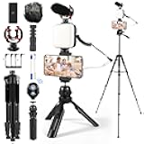 Heliora Vlogging Kit for iPhone, Android, YouTube Starter kit Content Creator Equipment with 60'' Extendable Fullsize Tripod, Soft Light and Shotgun Microphone for Vlogging, YouTube, TikTok