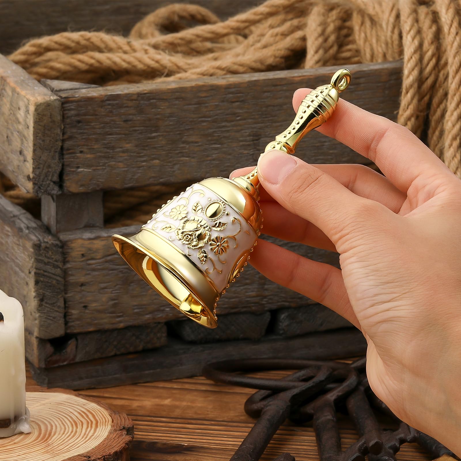 Antique Brass Peacock Engraved Hand Bell – Loud Call Bell For Dinner, Classroom, Service, Door (110mm, 1 Pack)