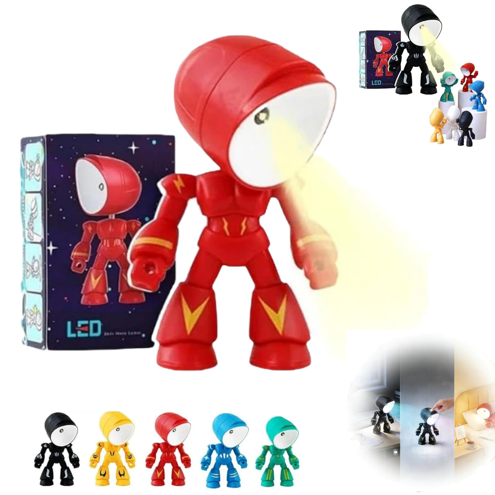 Mini Creative Robot Table Lamp,LED Mini Night Light Lonely Robot,2026 New Lonely Cartoon Cute Design Companion Table Light,Portable Adjustable Robots Lamp for Bedroom,Home,Office,Children Gift (RED) — image 1