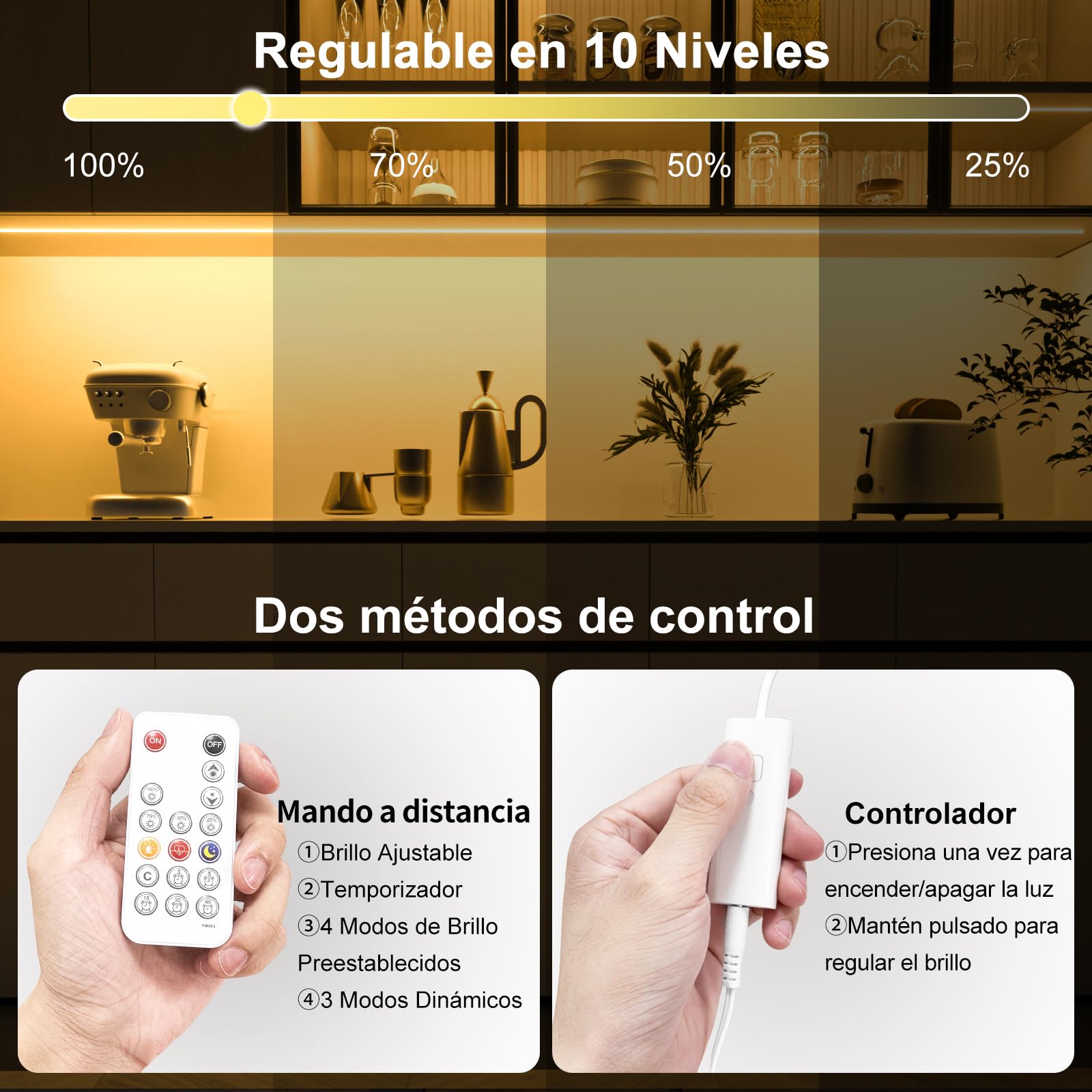 WOBANE Tira Led COB Blanco Cálido 3000K, Luces Led 3 Metros con Control Remoto Regulable,Tiras Led Cocina Bajo Mueble con Alimentación para Habitacion,Escaparate,Gabinete