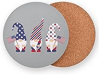 Vista 2 de susiyo Juego de 4 posavasos absorbentes, gnomos patrióticos del 4 de julio, posavasos con base de corcho, manteles individuales para café, bar