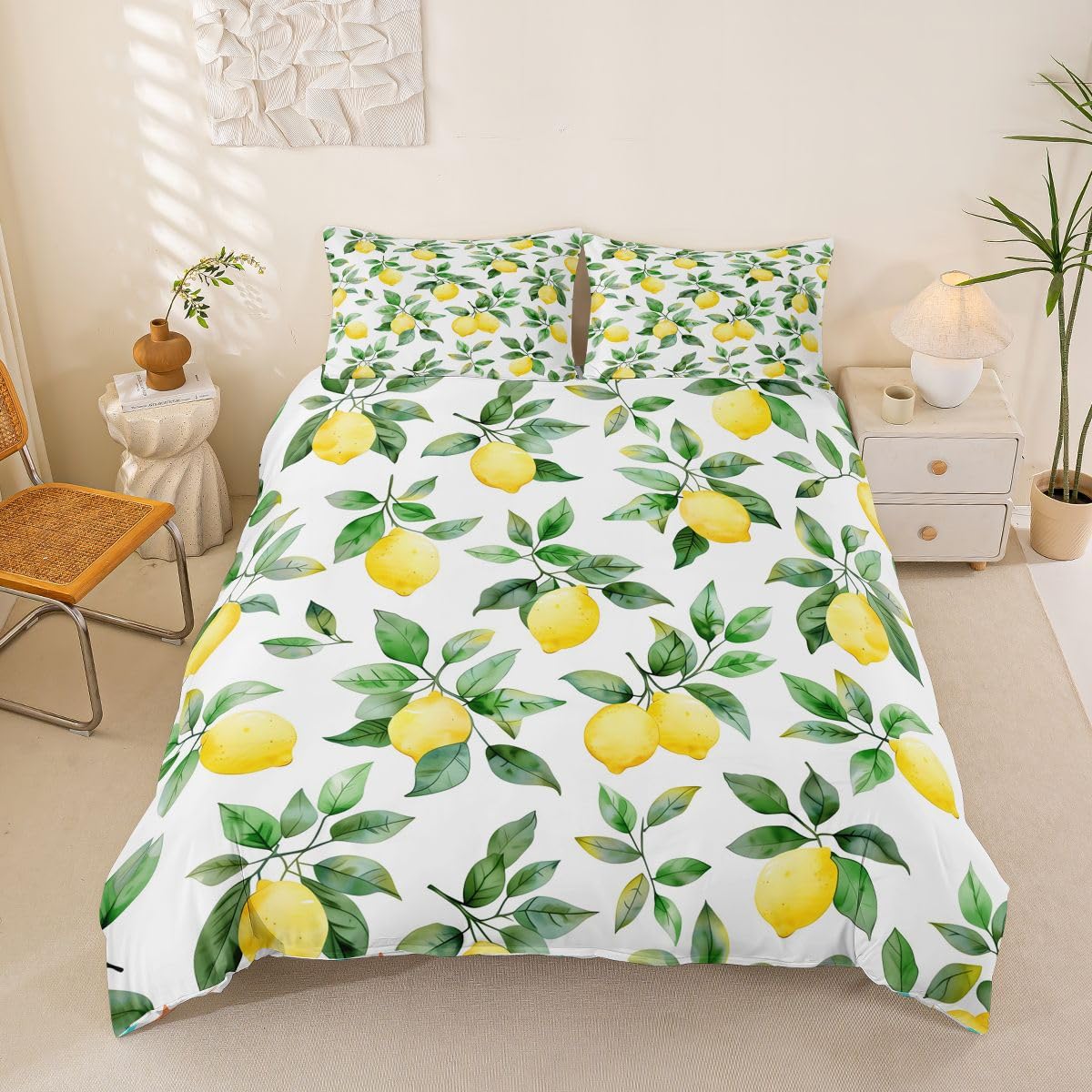 Feelyou Lemon Botanical Comforter Cover Set Girls Boys Decorative Twin