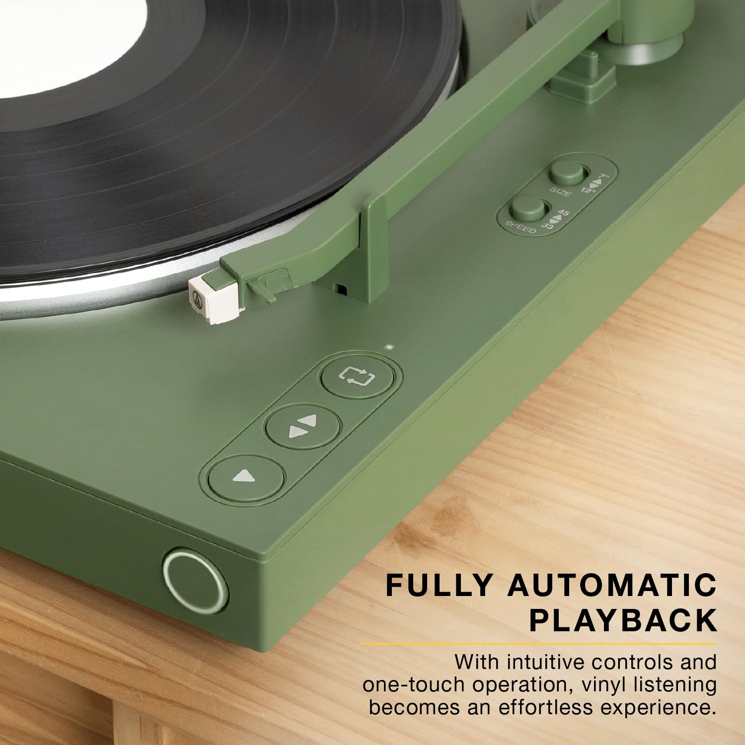 Victrola - Tourne-Disque Bluetooth entièrement Automatique avec Cartouche Audio Technica ATN3600L, Fonction de répétition Automatique, Lecteur de disques Vinyle à 2 Vitesses, Transmission