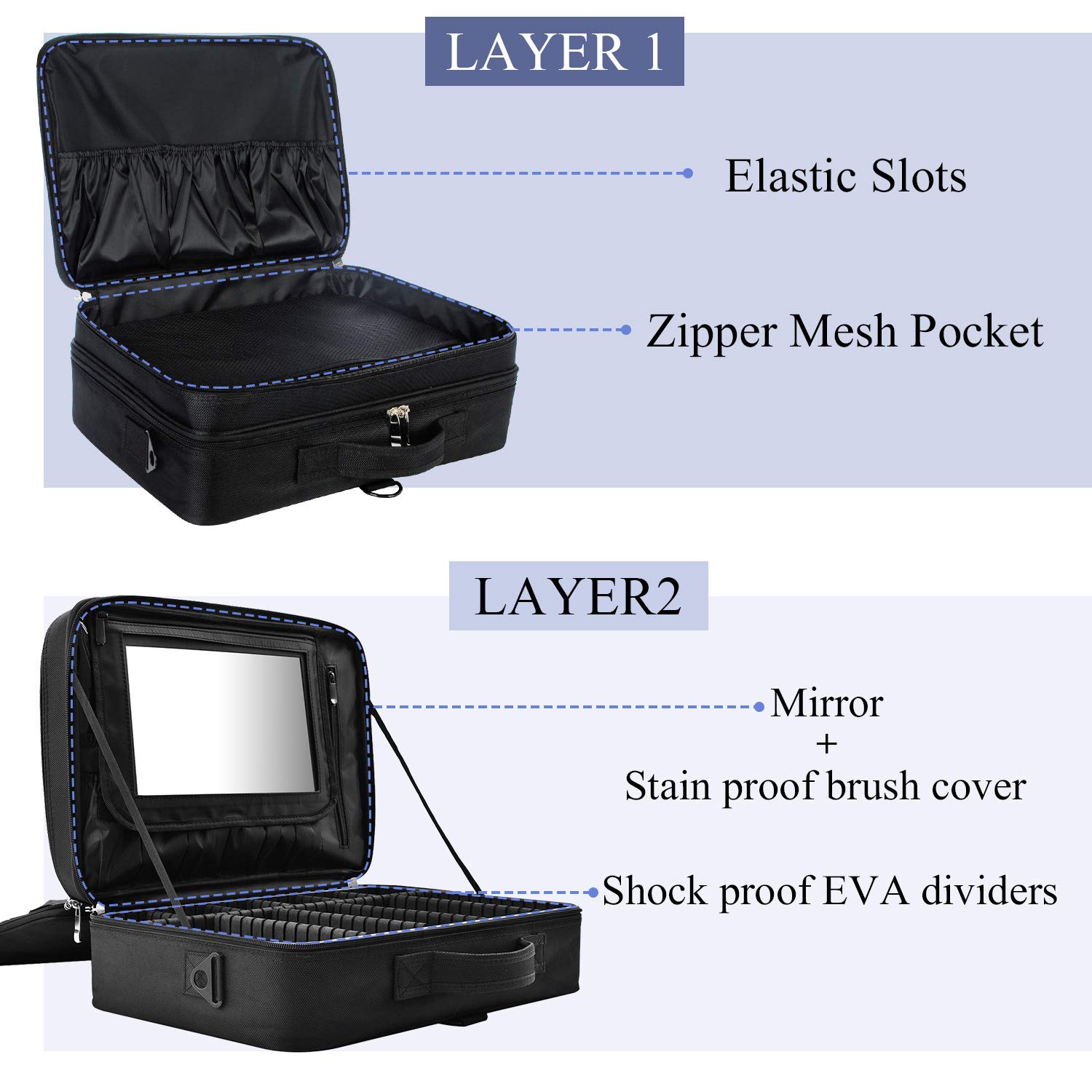 Grande borsa per il trucco, da viaggio, con scomparti regolabili, custodia per il trucco professionale, scatola per il trucco, kit per il trucco, kit per il trucco, kit per capelli con una cinghia a