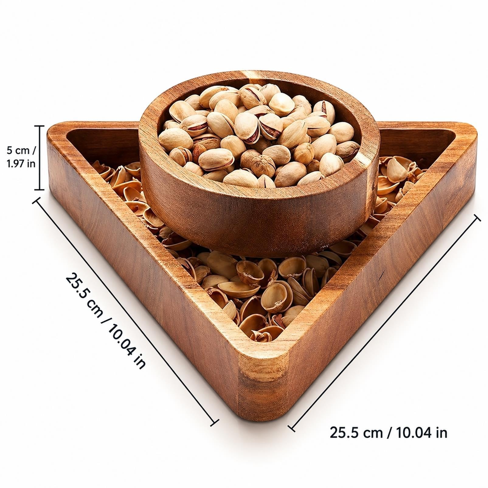 Bandeja Nueces Madera, Bandeja Snack con Compartimento Separado