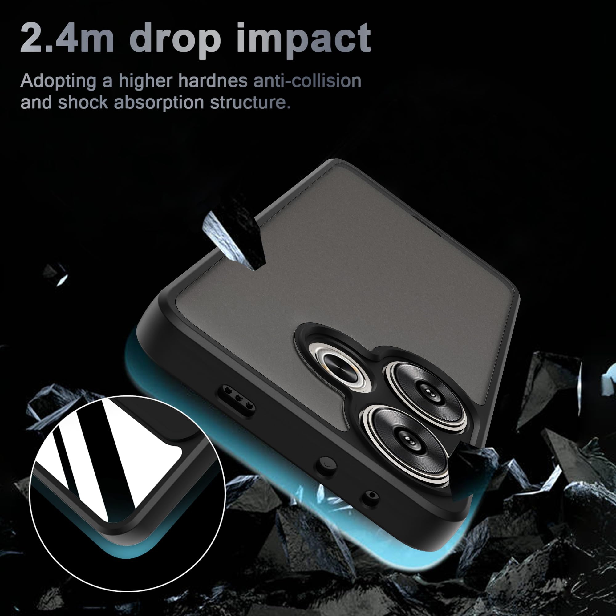 Custodia per Xiaomi Poco F6, anti-giallo, trasparente opaco, antiurto, retro rigido, extra Thin, resistente ai graffi, per Xiaomi Poco F6, nero opaco