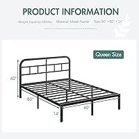 Vista 2 de ZIYOO Cama Queen Fame con cabecero, base de cama de plataforma resistente de 14 pulgadas, no necesita somier, sin ruido, espacio de almacenamiento