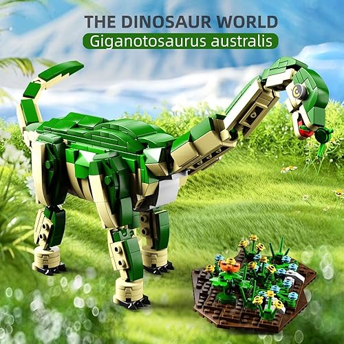 Miniatura 6 de Mesiondy Juego de bloques de construcción de dinosaurios, 582 piezas, juguete de dinosaurio interactivo y realista con cuello giratorio, kit de