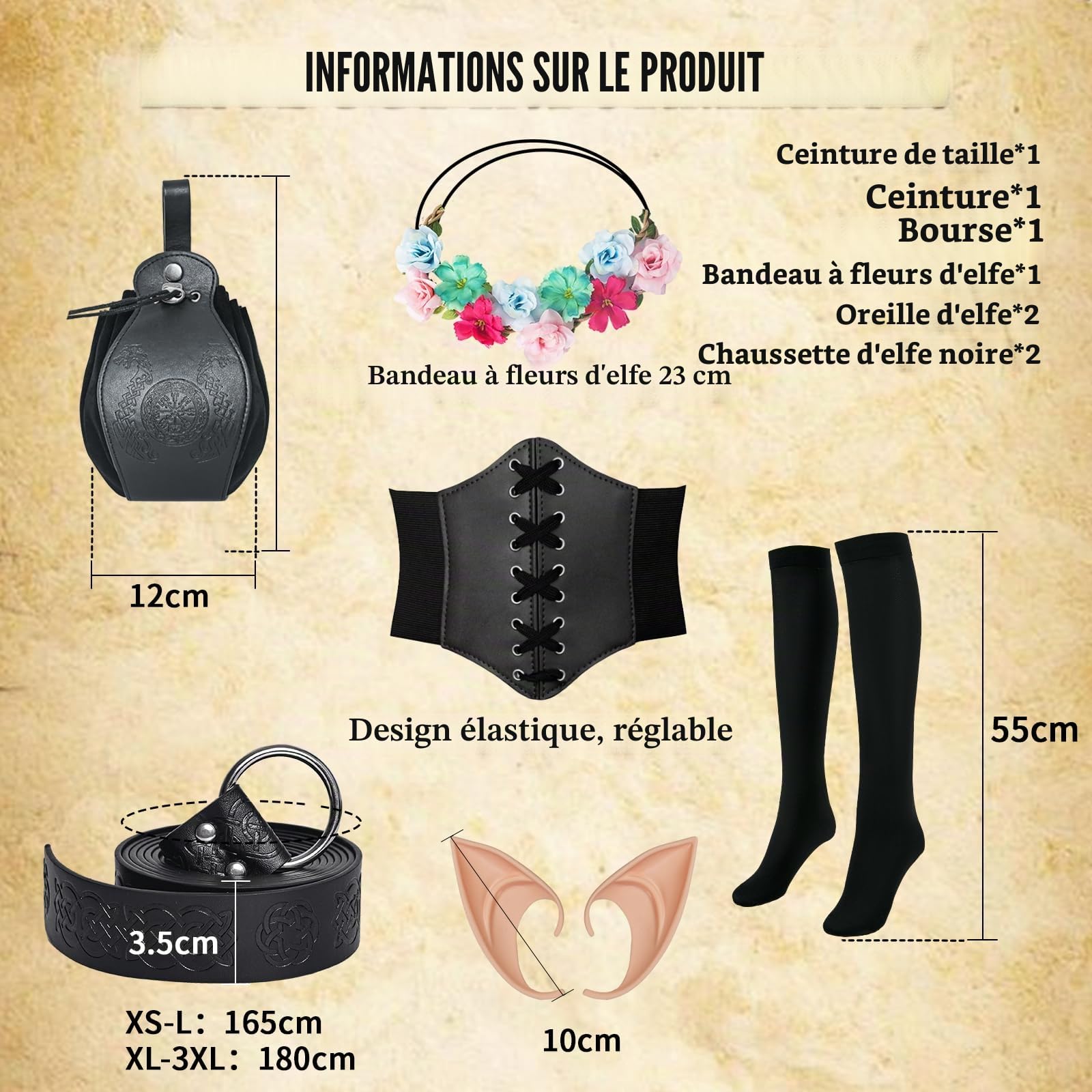 Vêtements médiévaux pour femme | Robe gothique à capuche, robe irlandaise Renaissance elfe cosplay, ensemble complet accessoires