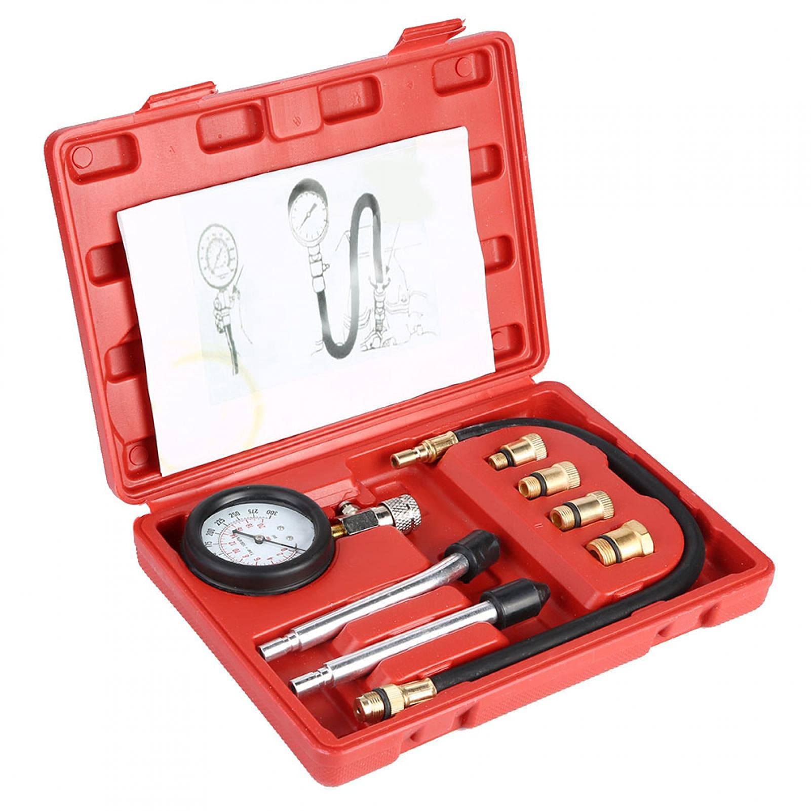 Kit di Prova della Compressione del Motore, Kit di Prova della Pressione del Carburante Kit di misuratore del Tester di Compressione del Motore a Benzina Kit di Prova del Cilindro del Motore a benzi