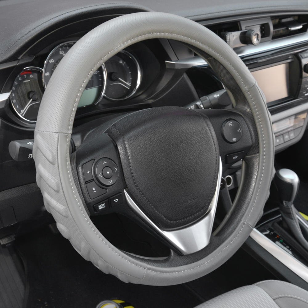 Motor Trend 100% Odorless Car Steering Wheel Cover - Fit for Car SUV Van Truck - Comfort Cushion Grip, Gray, Strandard Size (14.5 to 15.5 inch)