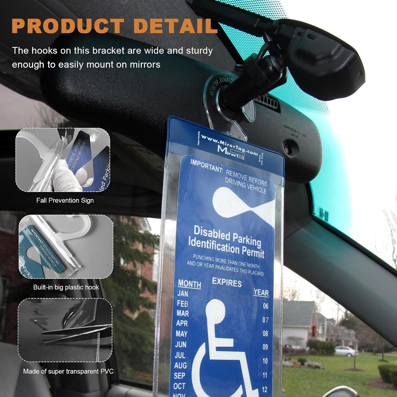 Handicap Parking Placard Holder, 11.6"×5" Clear Disabled Permit Protective Cover with Large Hanger, Ultra Transparent Sun Visor Handicapped Placard Protector for Most Vehicles