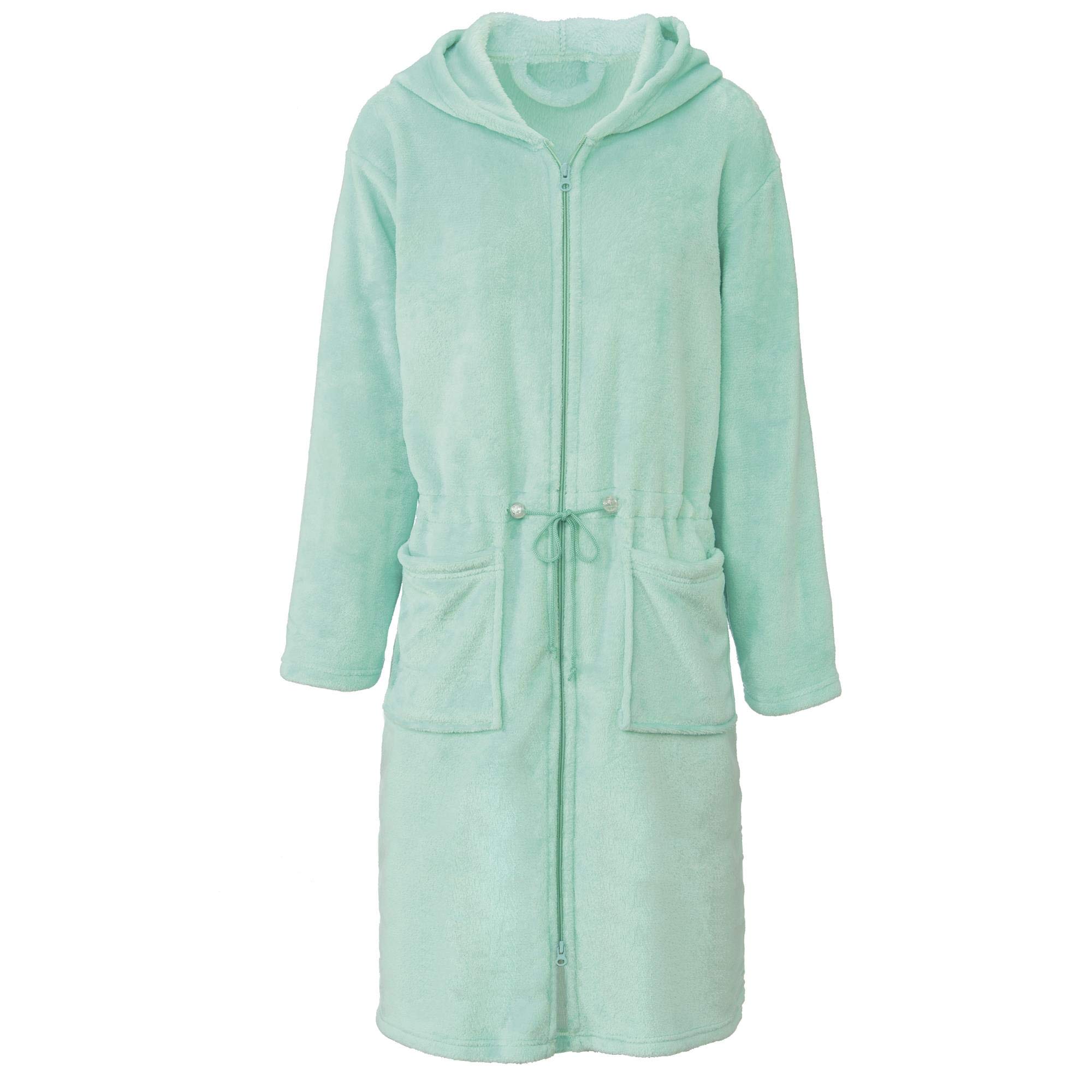CelinaTex XS-XL Bademantel Kapuze Uni kurz oder lang aufgesetzte Taschen zwei Wege Reißverschluss Damen Kuschelflanell OEKO-TEX