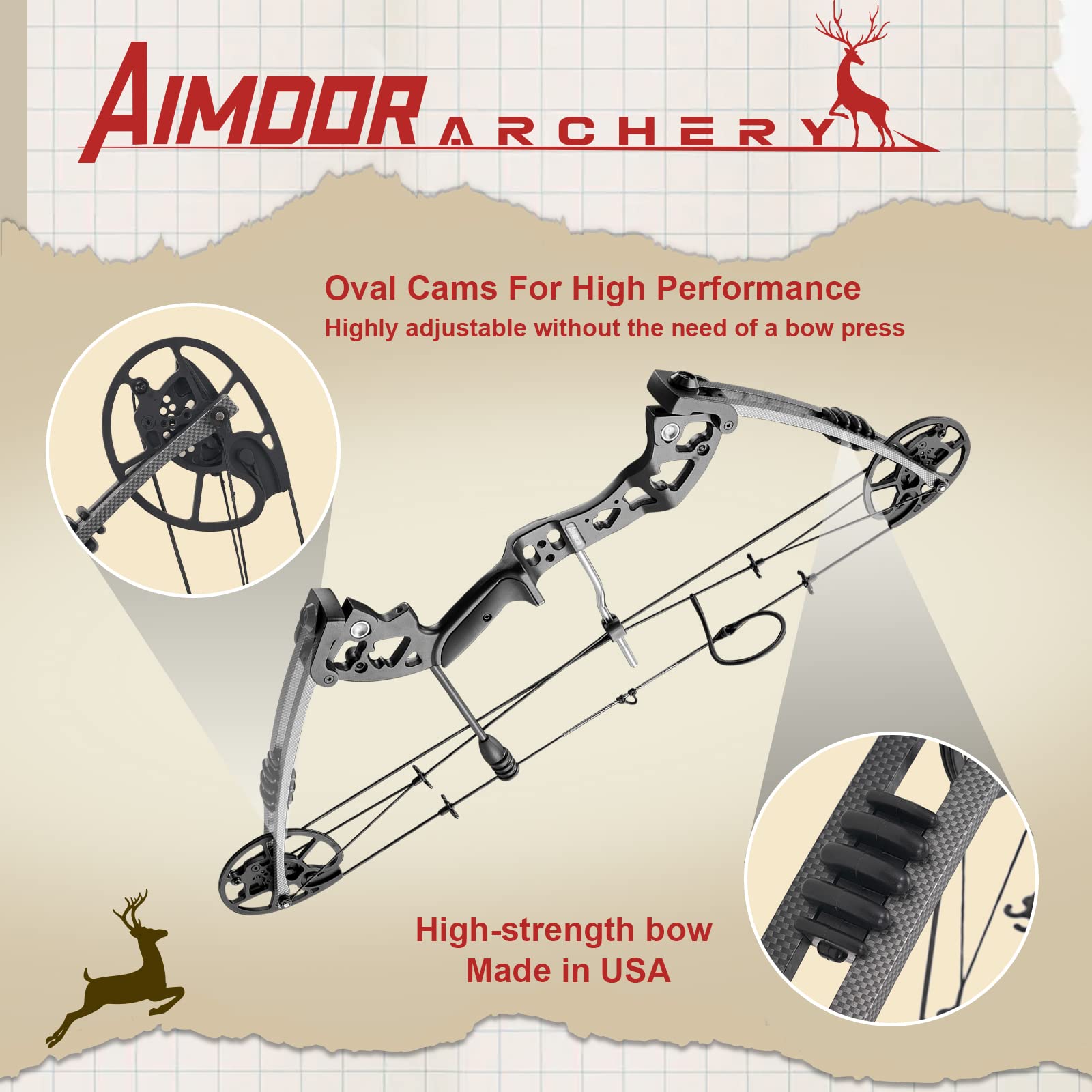 Aimdor A6 Archery Compound Bow and Arrow Set with 20 pcs blazer vanes