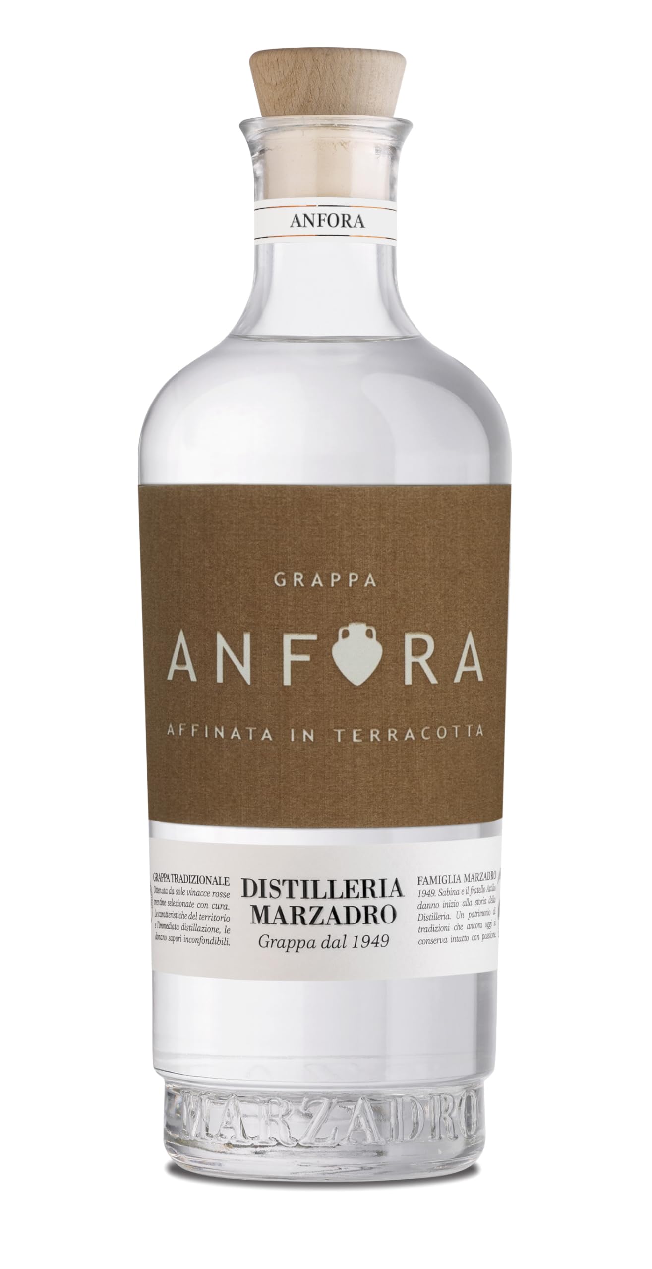 Marzadro, Grappa Anfora, affinamento in terracotta 10 mesi - bottiglia in vetro da 700ml